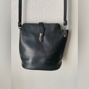 Vera Pelle Vintage Italian Black Leather Crossbody Bag.